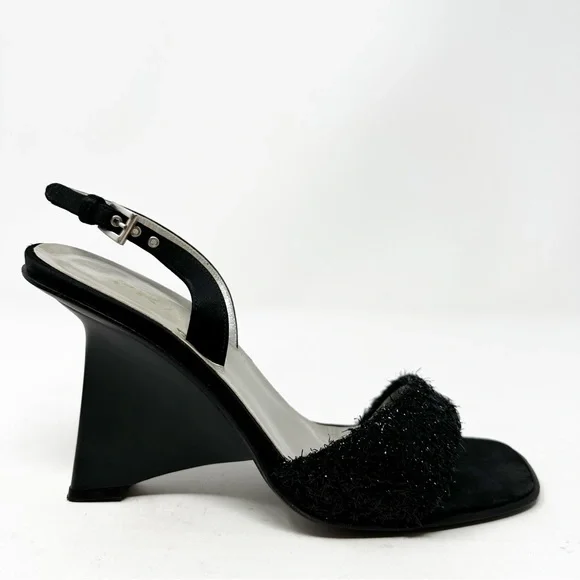 Prada Vintage Black Slingback Wedge Sandals Size 38 / US 8